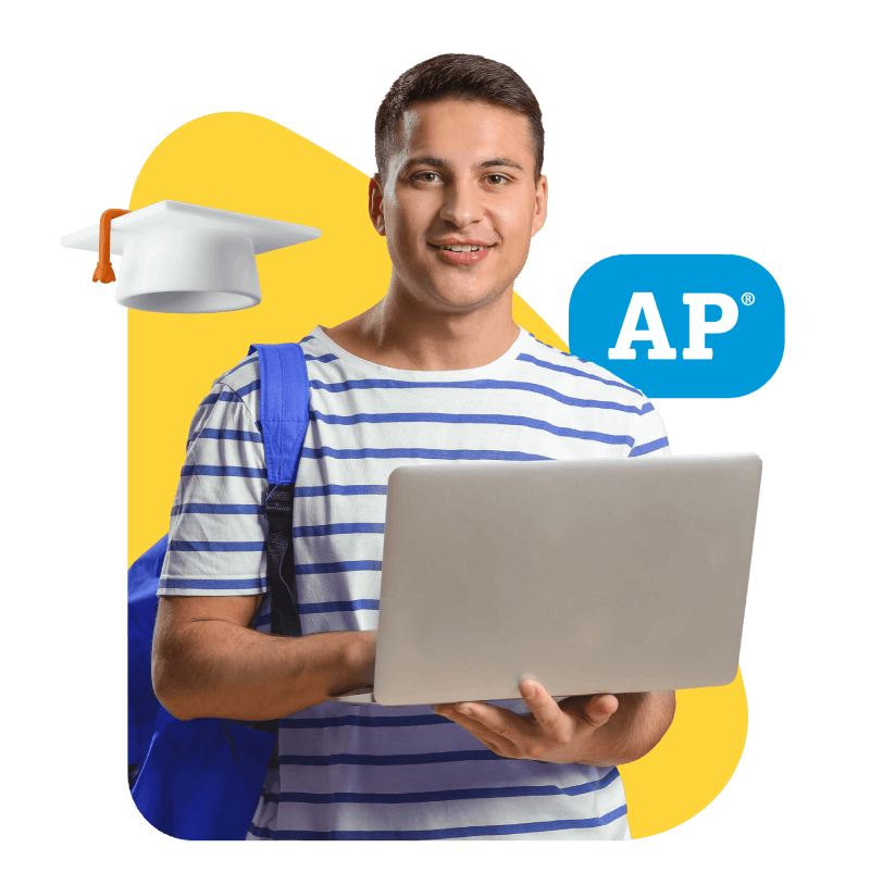 A student studying for AP tests, surrounded by books and notes, preparing for college and career success.